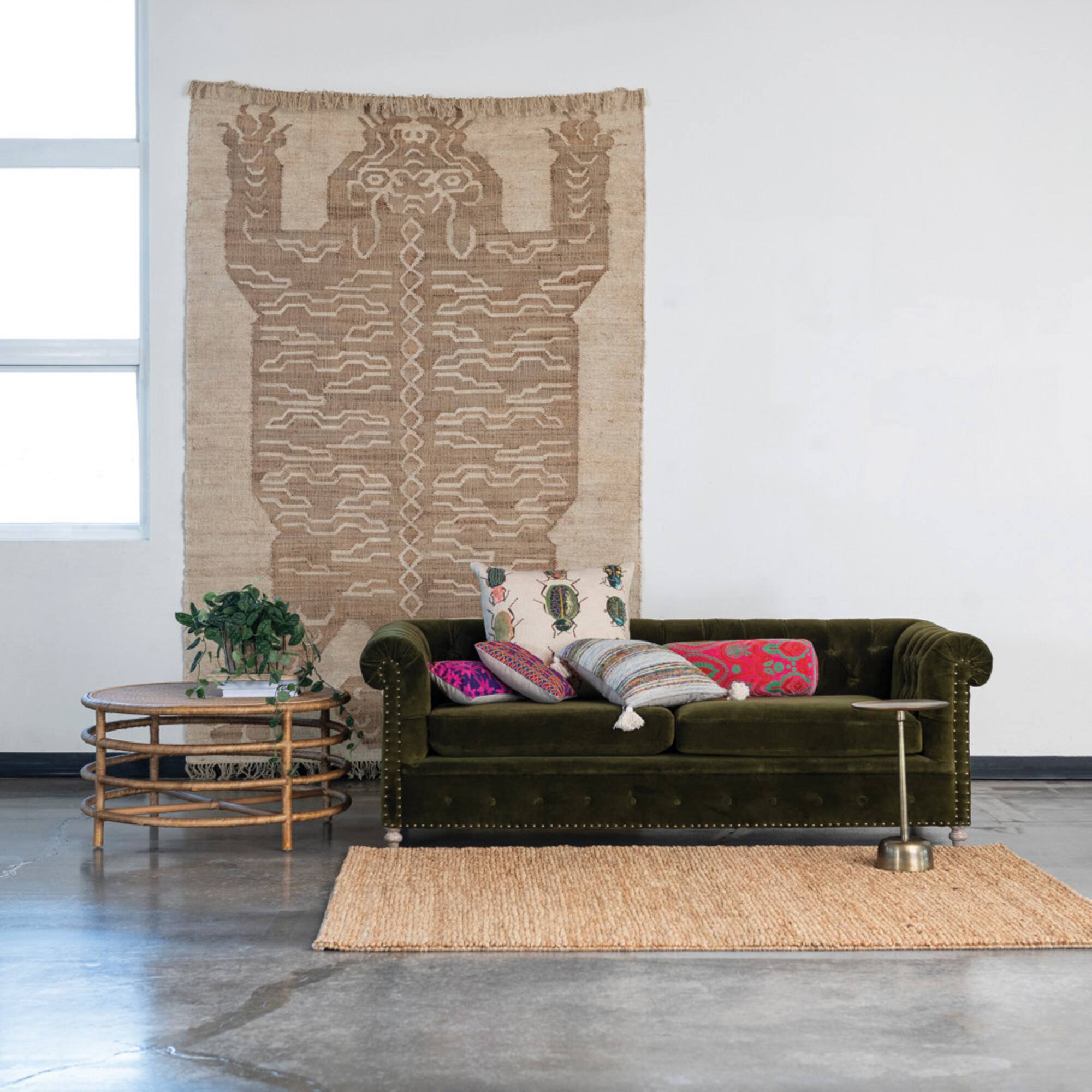 Hello Honey® Natural and Brown Cotton and Jute Rug with Tiger and Tassels, 9ft. x 6ft.